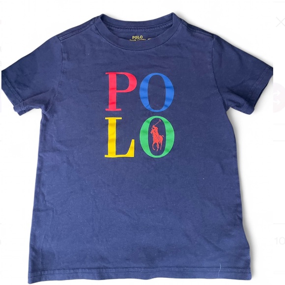 Polo by Ralph Lauren Boys Multicolpr Graphic T-Shirt Navy Blue Shprt Sleeve 🏇 - Picture 1 of 5